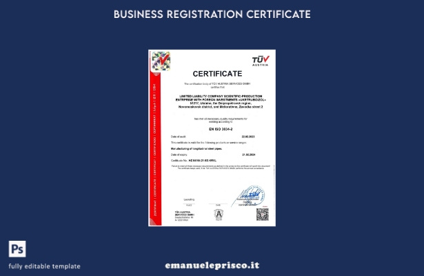 stile verificato Certificato di registrazione Austria TUV Modello Word e PDF